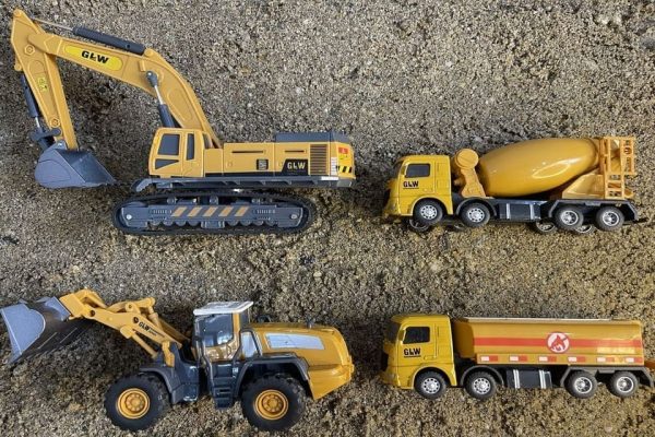 Đồ chơi Xe tải xây dựng đi tìm và cứu hộ các thiết bị nặng ở cát